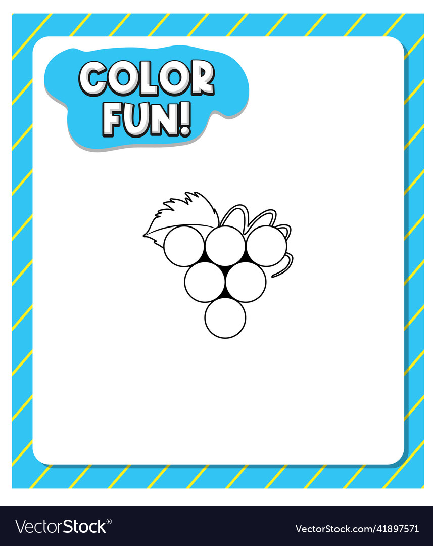 Worksheets template with color fun text and grape vector image Worksheets template with color fun text and grape