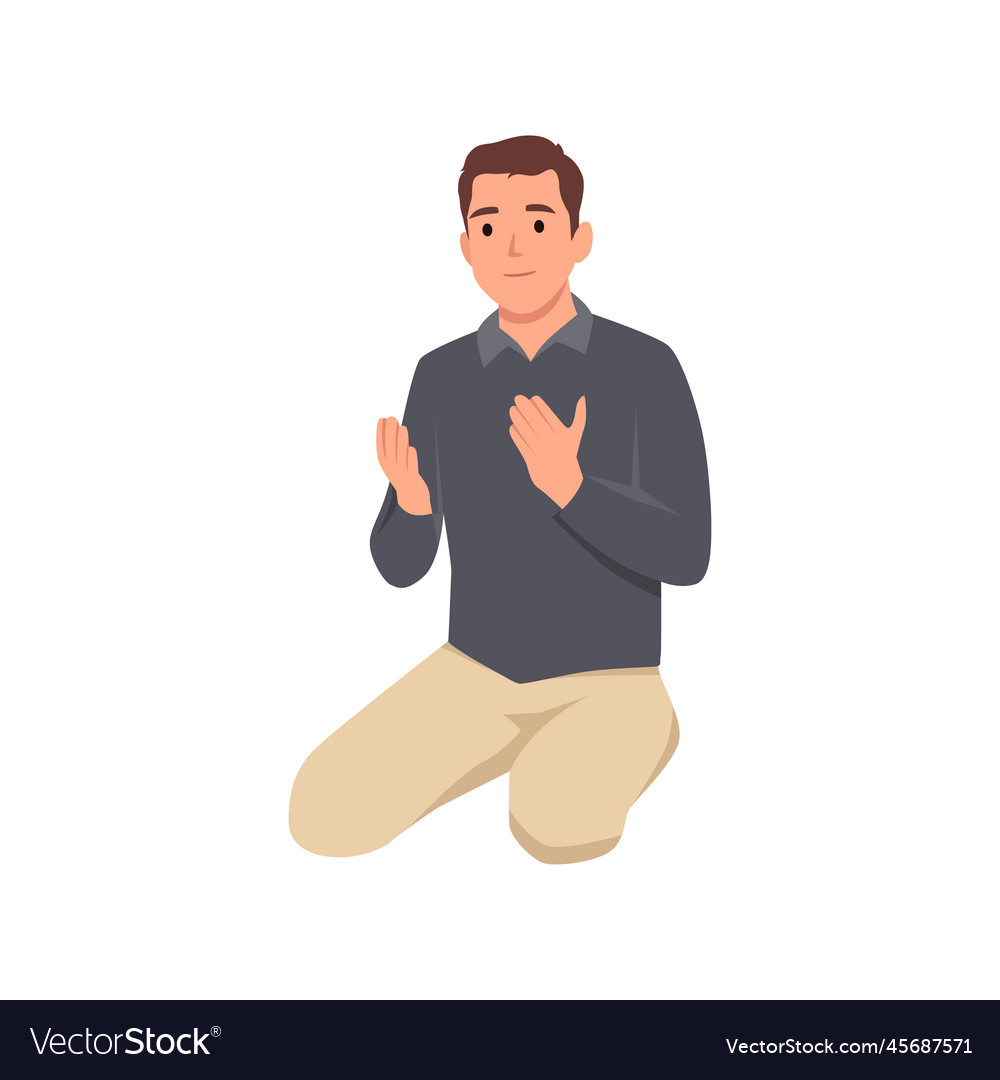 Young muslim man praying flat Royalty Free Vector Image