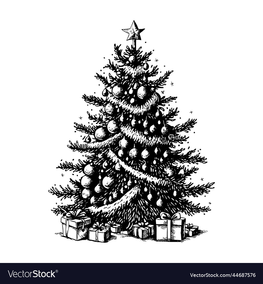 Hand drawn of christmas tree Royalty Free Vector Image