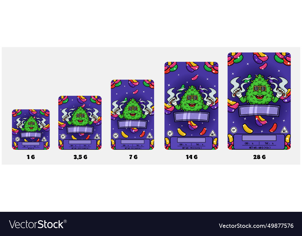 Jelly bean strains and weed bud with smoking Vector Image