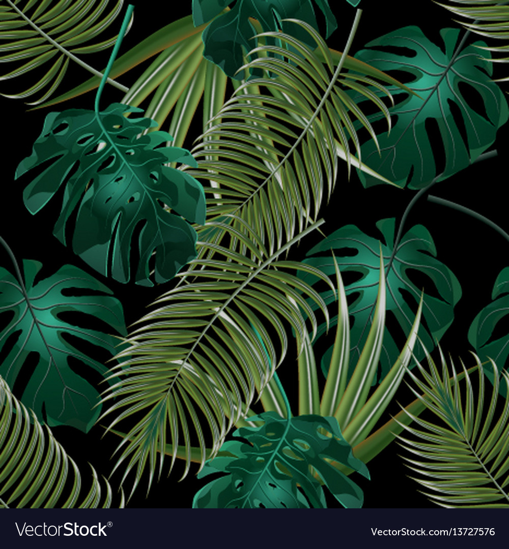 Jungle thickets of tropical palm leaves seamless