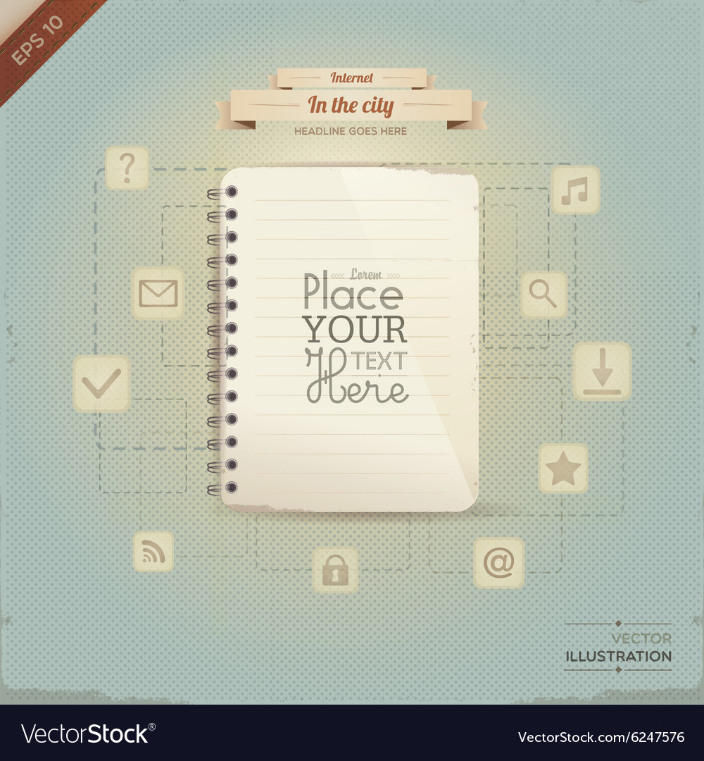Retro Paper Note with Network Icons