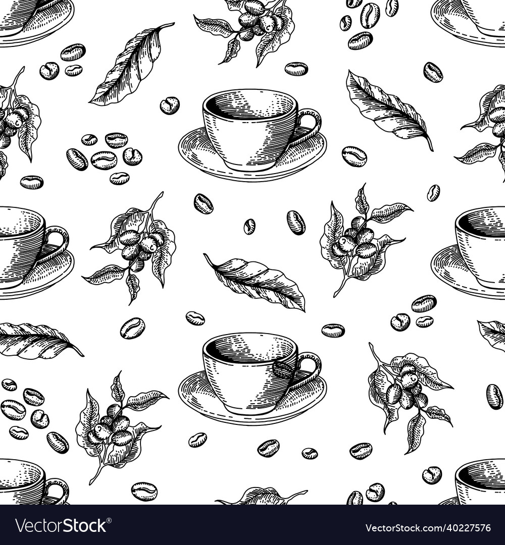 Seamless pattern with coffee vintage black hand