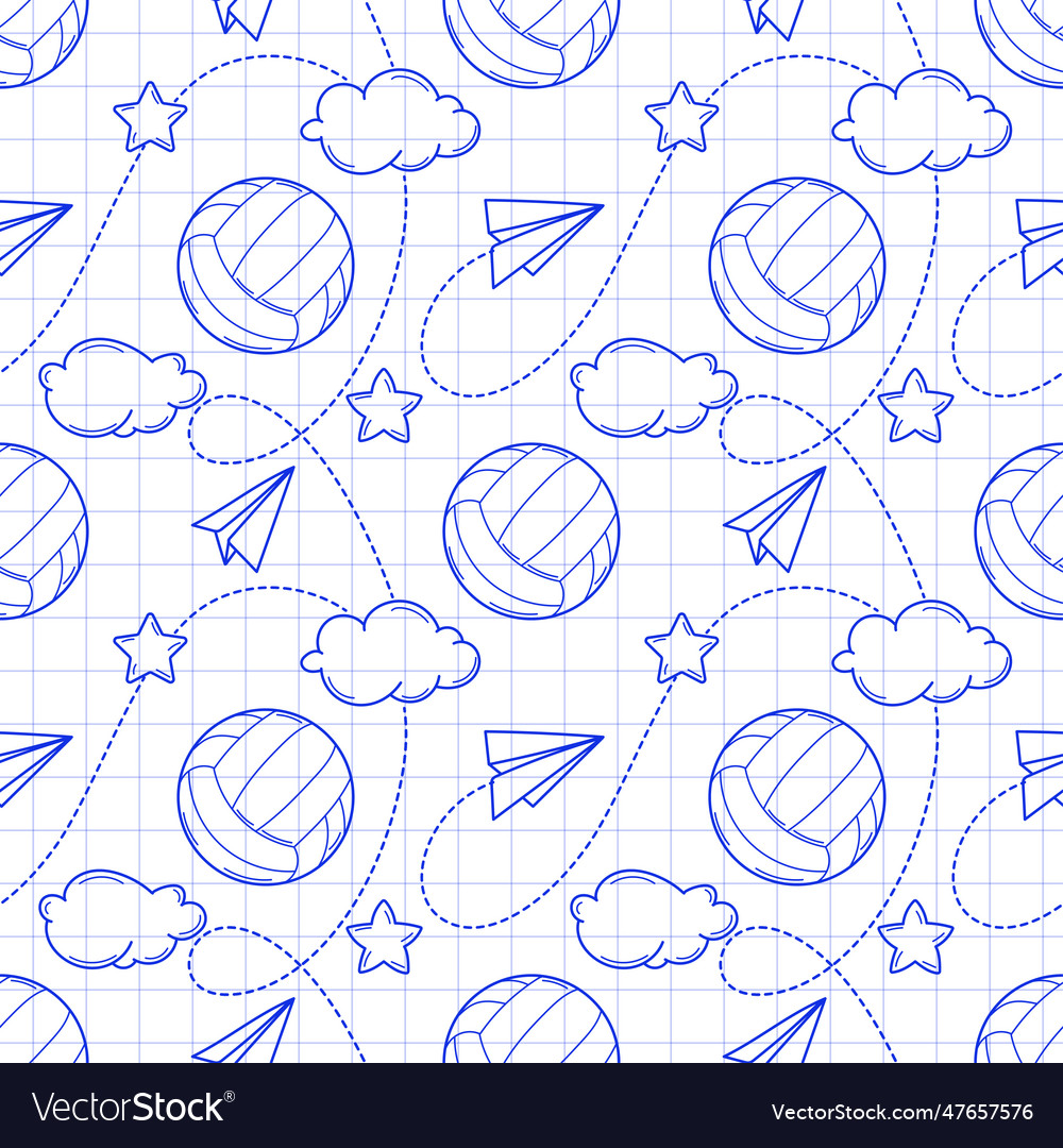 Seamless pattern with volleyballs in sketch style vector image Seamless pattern with volleyballs in sketch style
