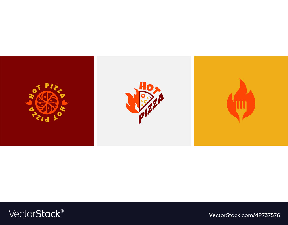 Set of three hot fast food and pizza logos