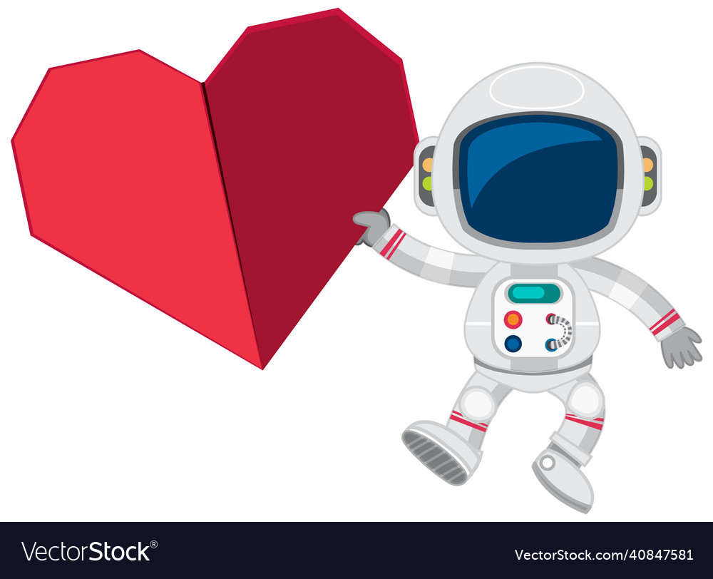 Astronaut and big red origami heart