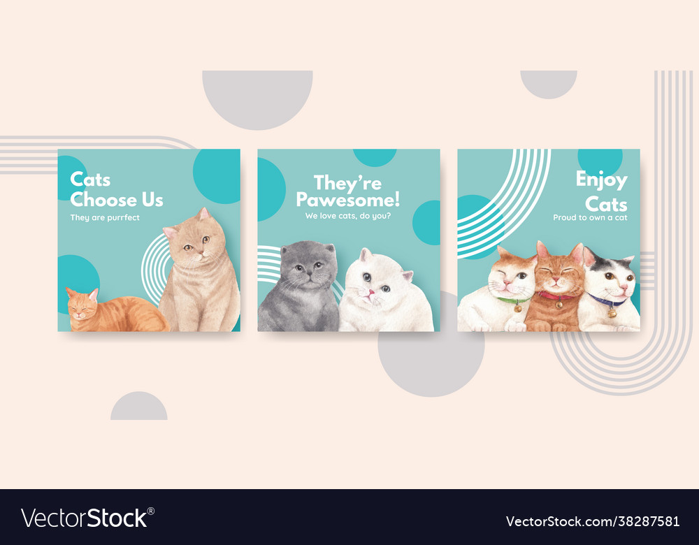 Banner template with cute cat concept watercolor