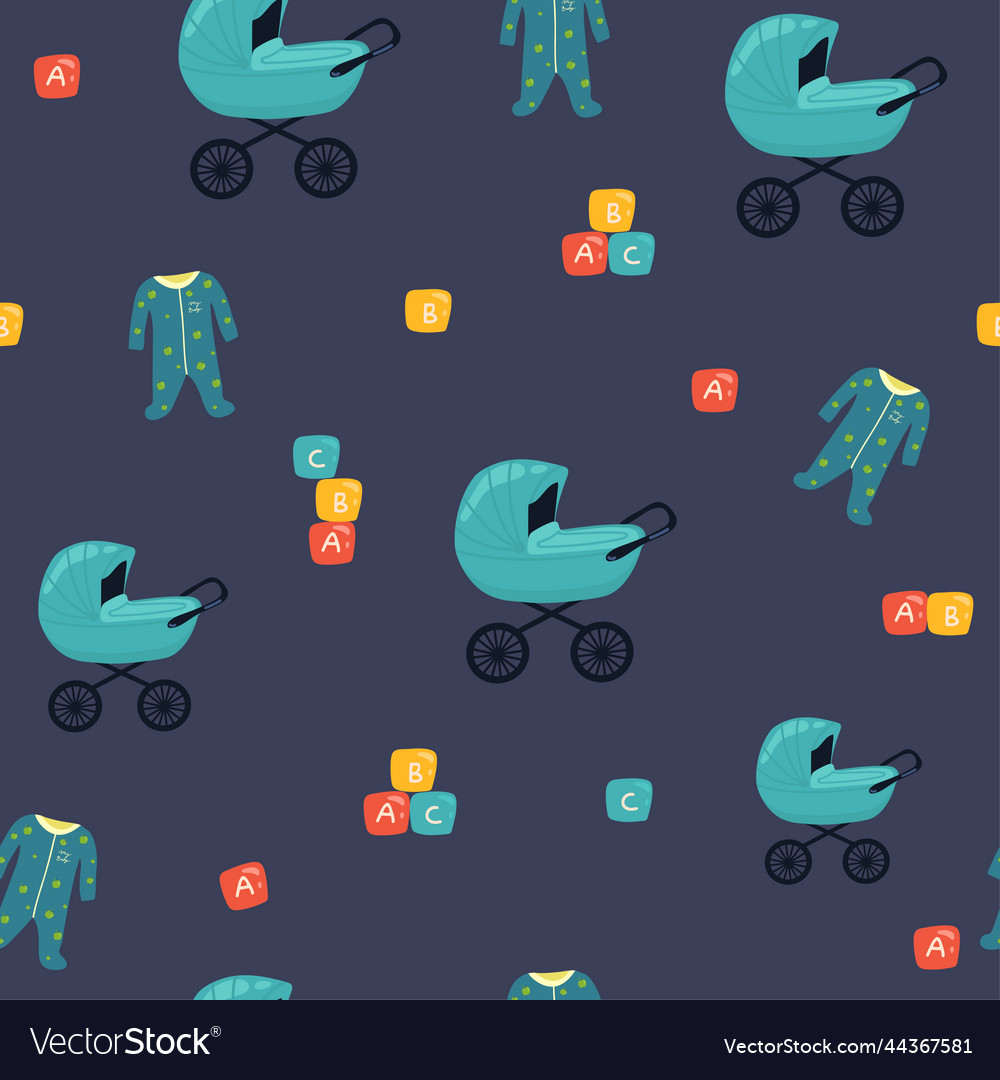 Collection of baby toys icons hand drawn seamless