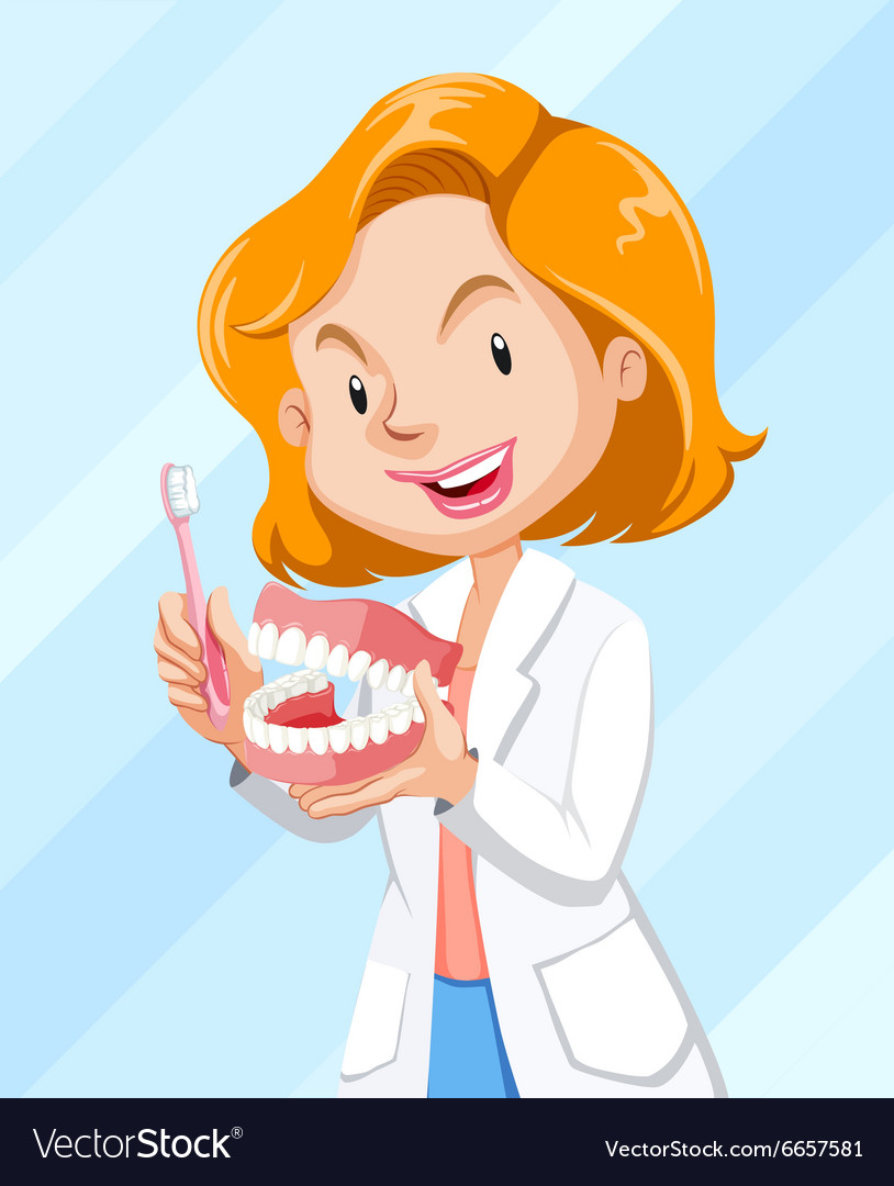 Dentist showing how to brush teeth Royalty Free Vector Image