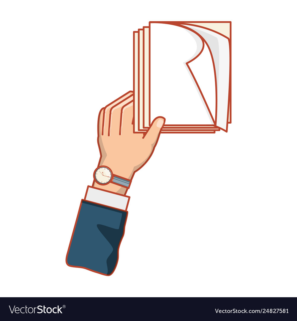 Hand with document file isolated icon vector image Hand with document file isolated icon