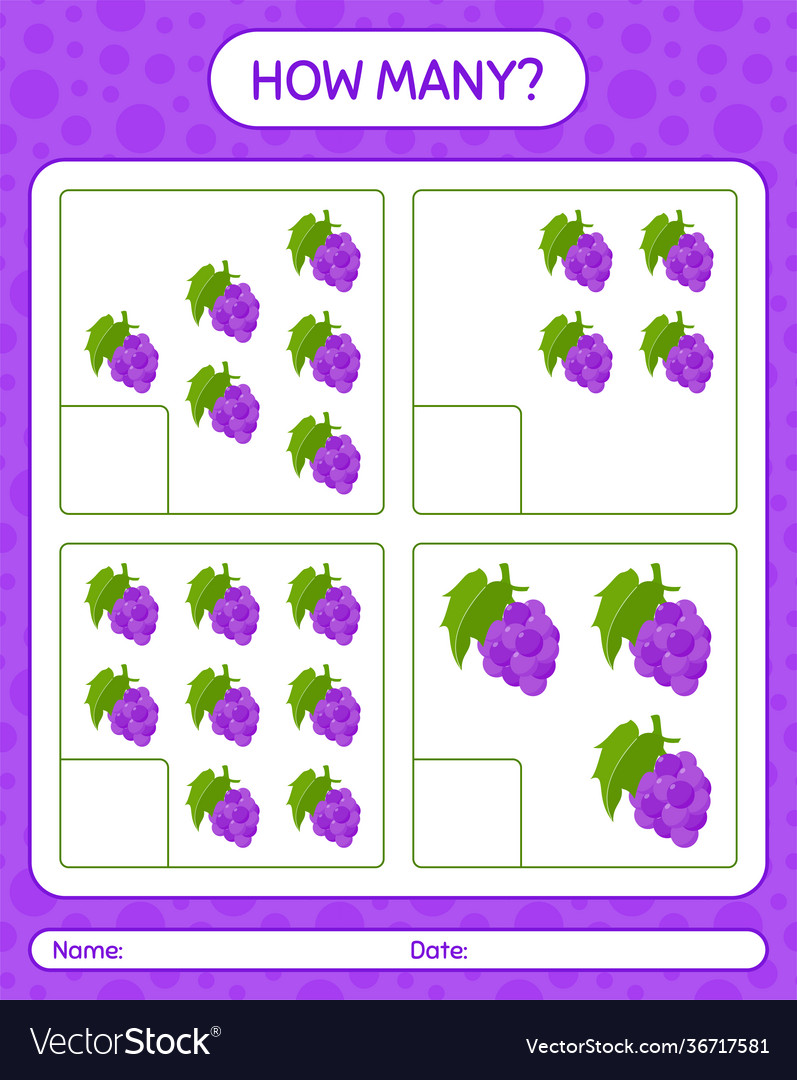 How many counting game with grape worksheet vector image How many counting game with grape worksheet
