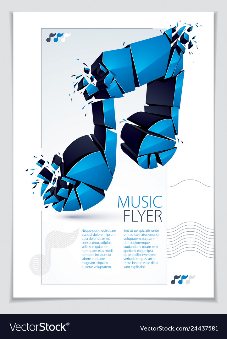 Musical note exploding to pieces 3d realistic vector image Musical note exploding to pieces 3d realistic