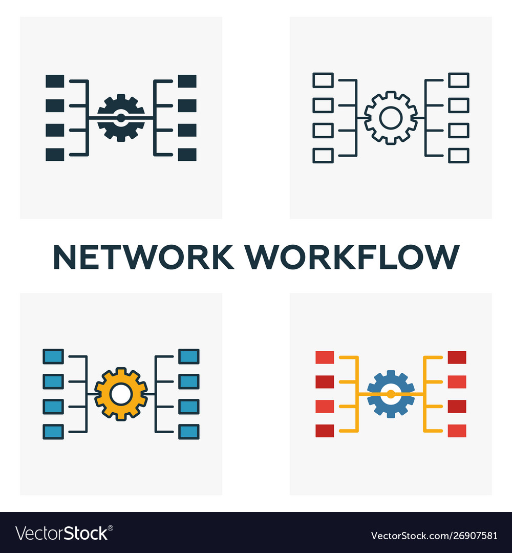 Network workflow icon set four elements