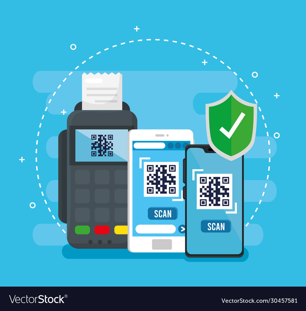 Qr code inside smartphones dataphone and shield