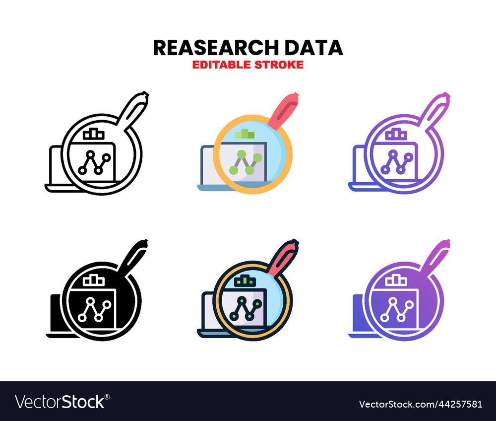 Research data icon set with different styles vector image Research data icon set with different styles