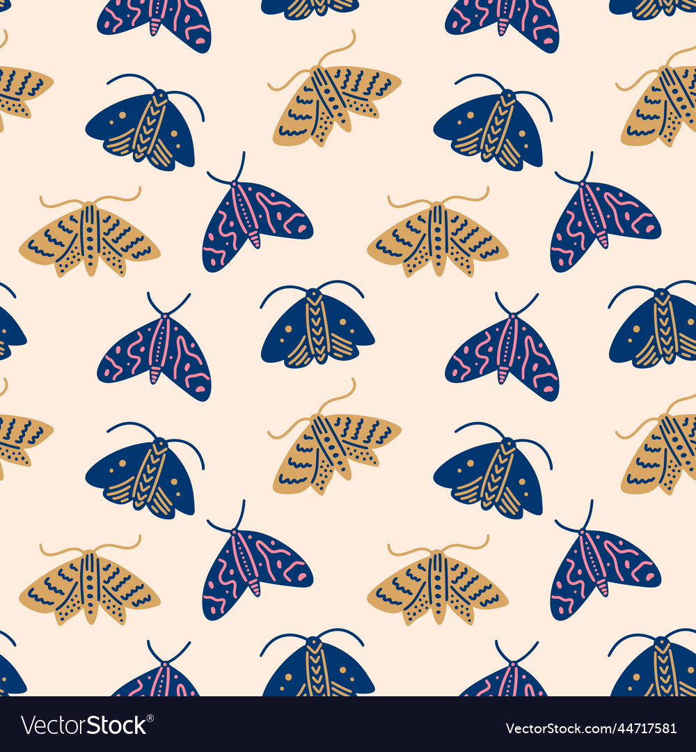 Seamless folk art boho moth pattern small Vector Image