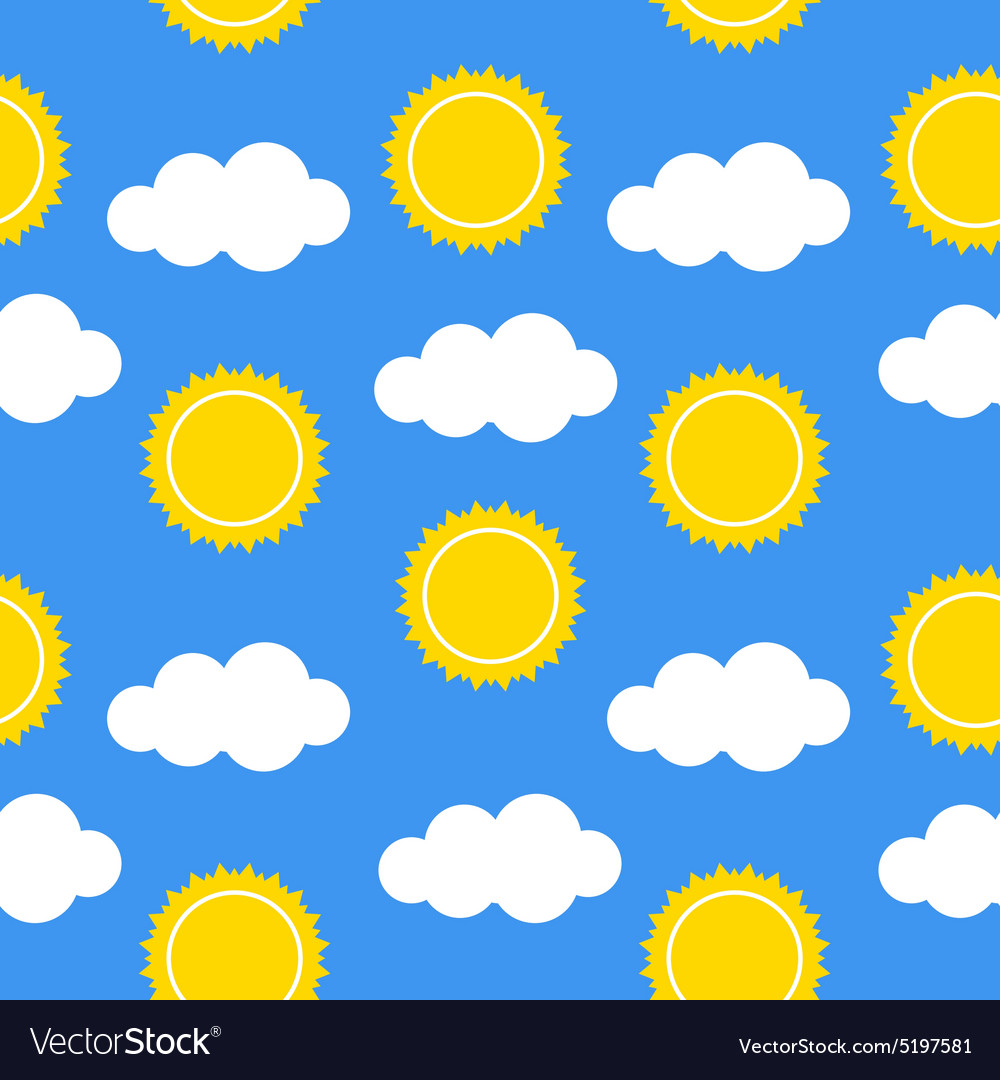 Seamless pattern with suns and clouds