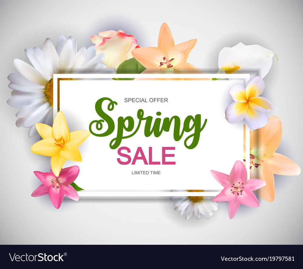 Spring sale cute background with colorful flower