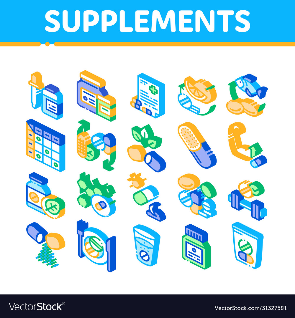 Supplements isometric elements icons set