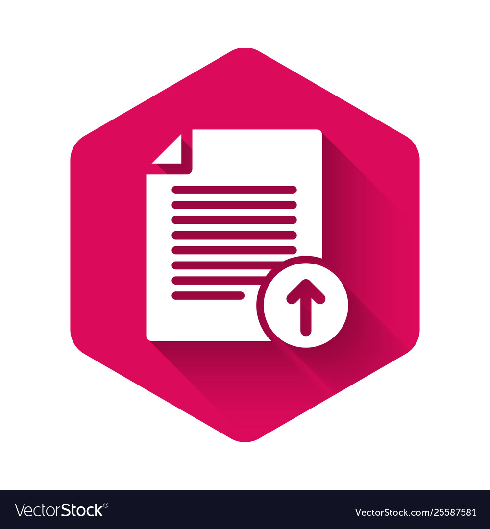 White upload file icon isolated with long shadow vector image White upload file icon isolated with long shadow