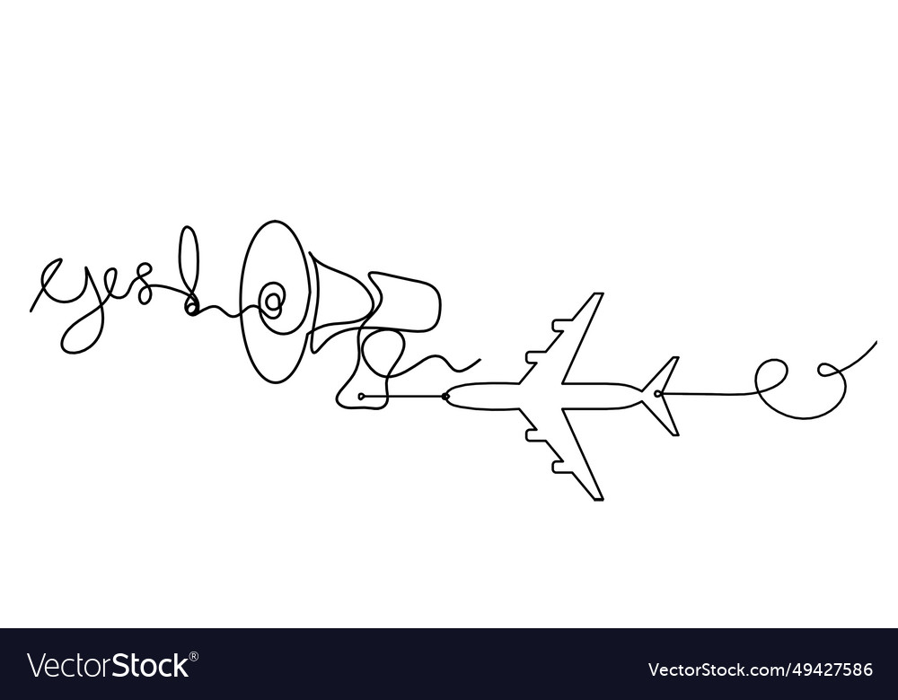 Abstract megaphone and plane as continuous lines Vector Image Abstract megaphone and plane as continuous lines