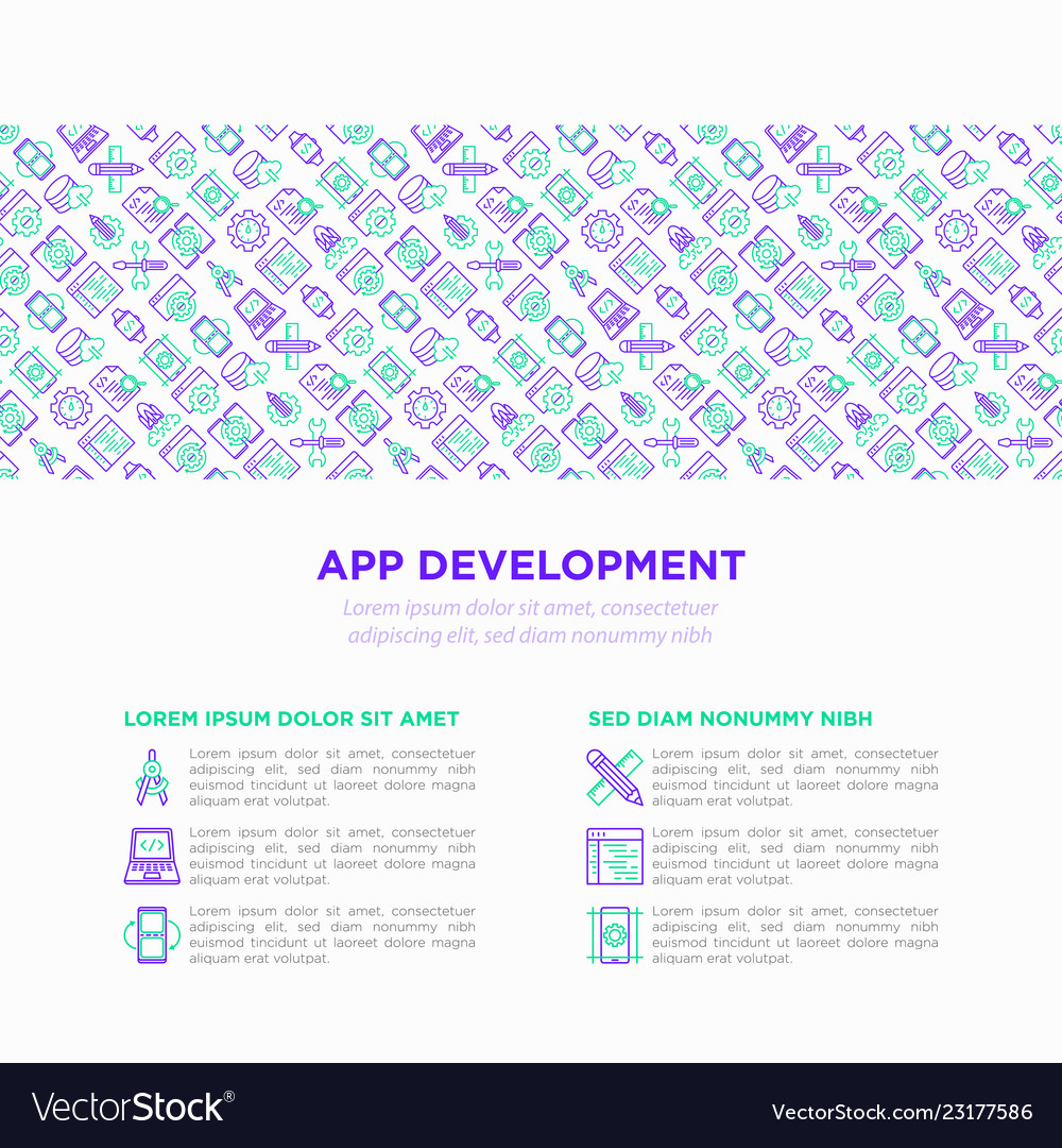 App development concept with thin line icons