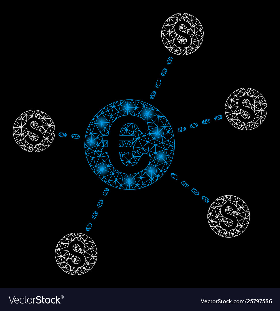 Bright mesh network currency nodes vector image Bright mesh network currency nodes
