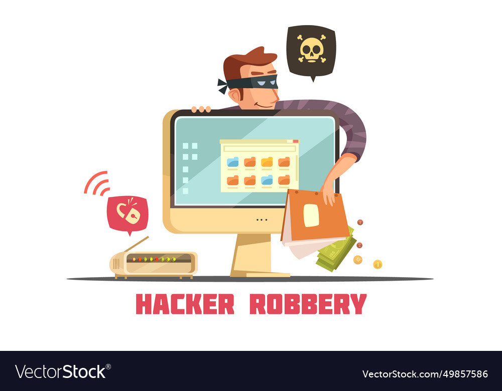 Computer security hacker retro cartoon icon vector image Computer security hacker retro cartoon icon