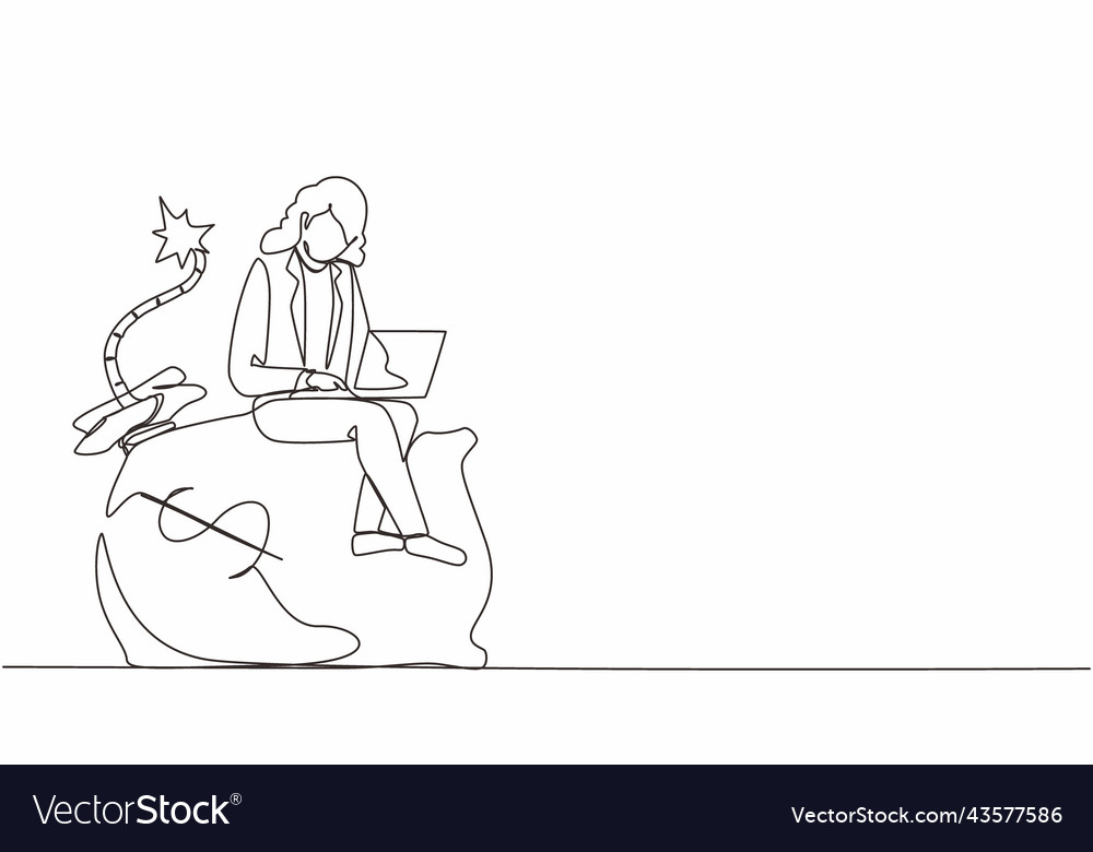 Continuous one line drawing businesswoman sitting