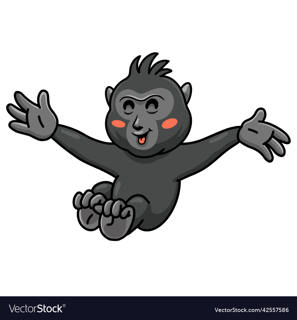 Cute little crested black macaque cartoon posing Vector Image