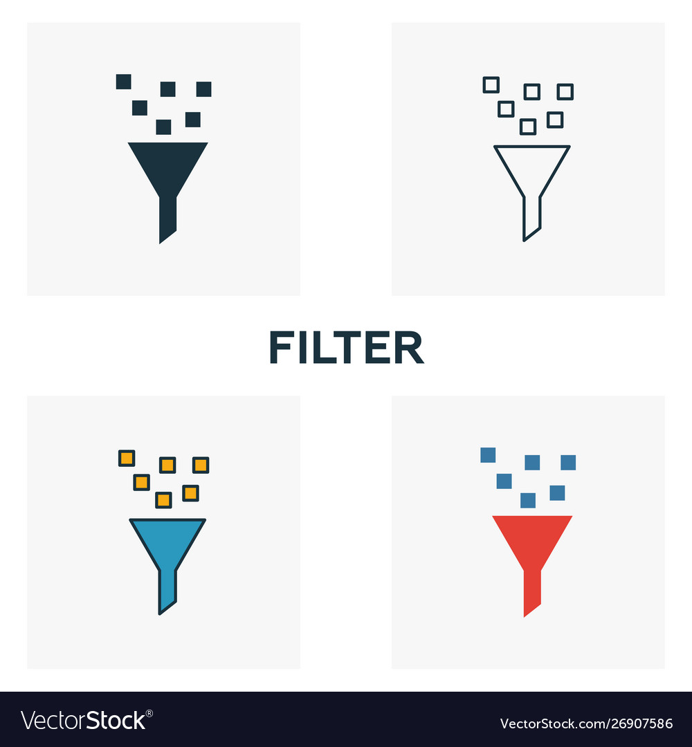 Filter icon set four elements in different styles