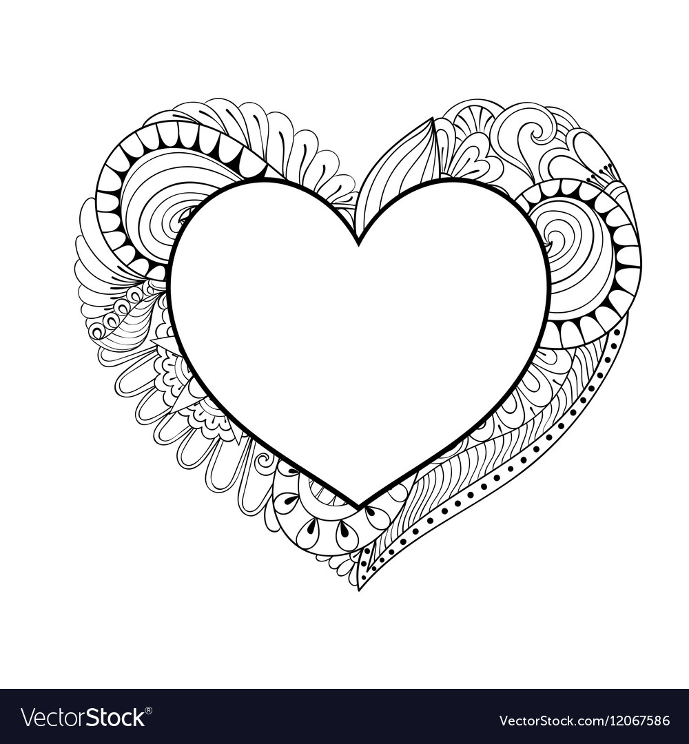 Floral Doodle Heart Frame In Zentangle Style For Vector Image