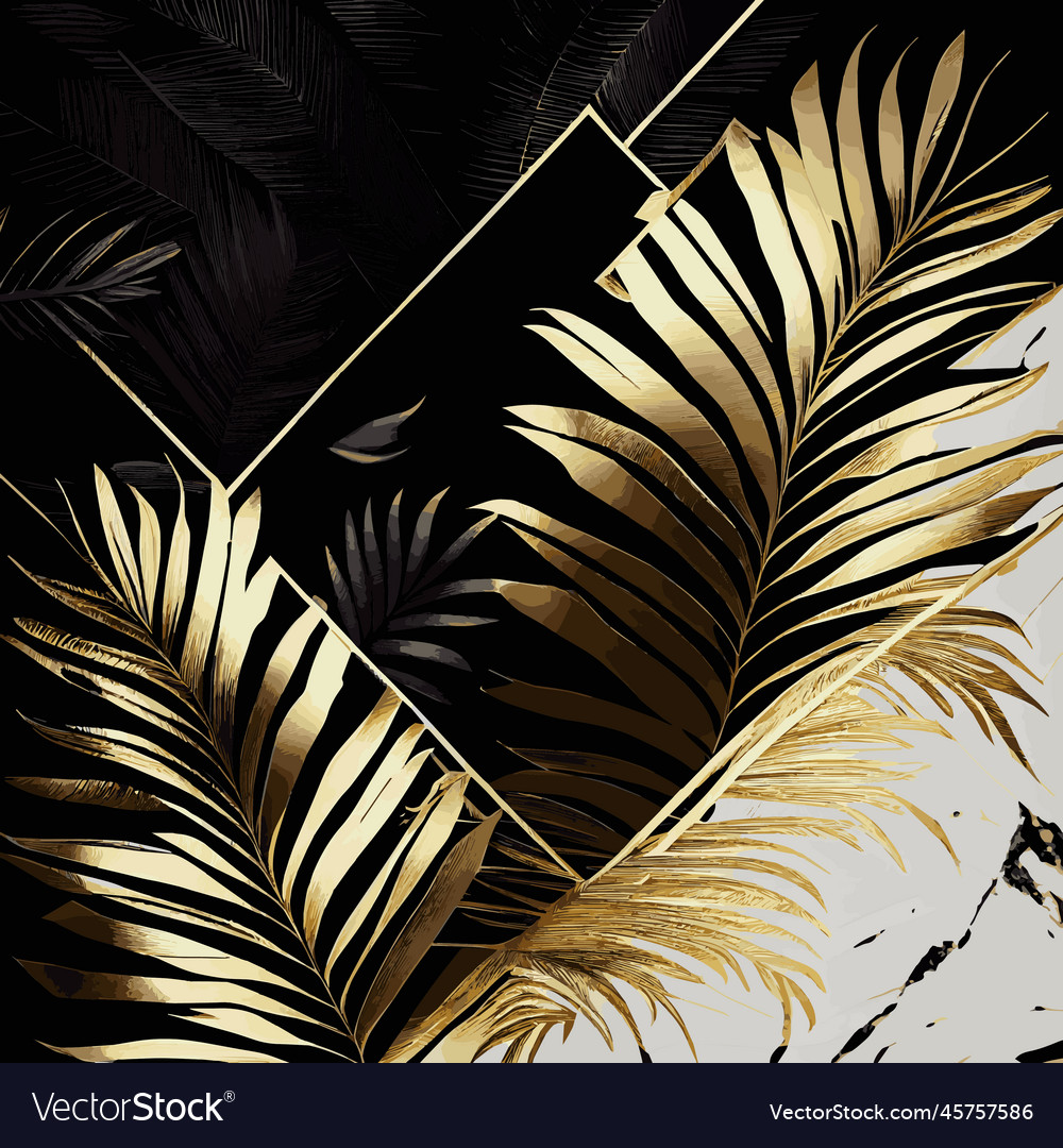 Golden Palm Leaves on Marble