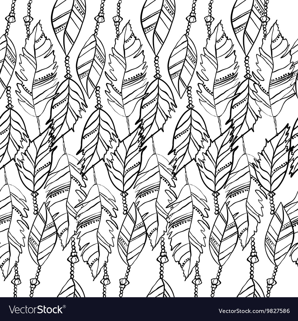 Hand drawn seamless pattern with feathers