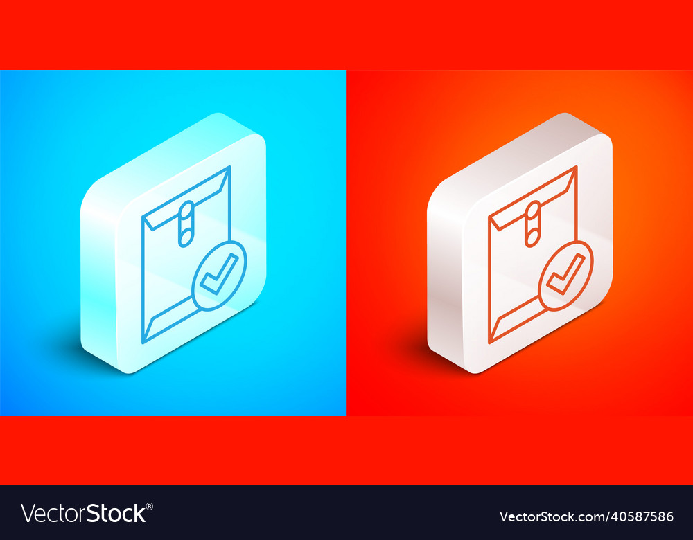 Isometric line envelope and check mark icon vector image Isometric line envelope and check mark icon