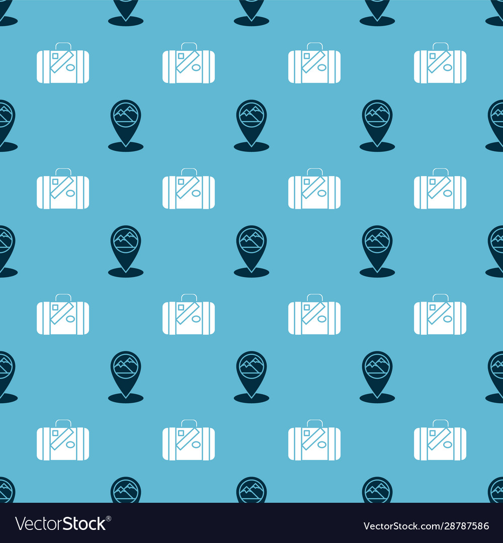 Set map pointer with mountain and suitcase vector image Set map pointer with mountain and suitcase