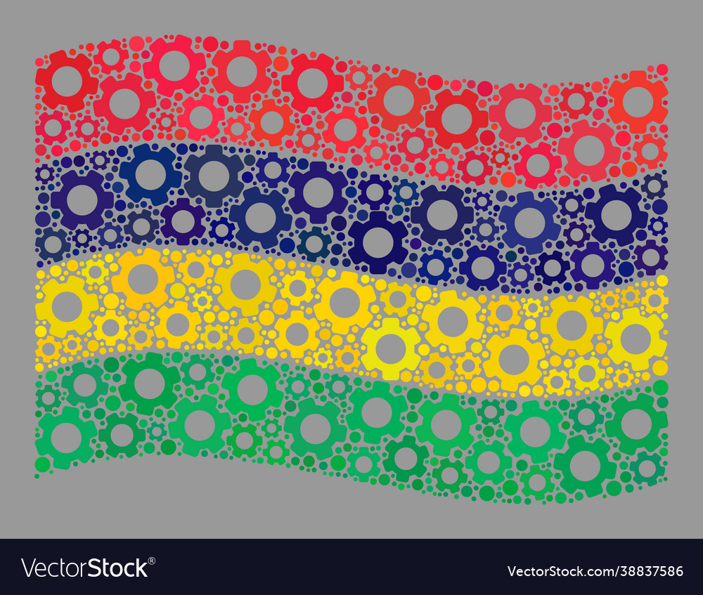 Waving system mauritius flag - collage with cog