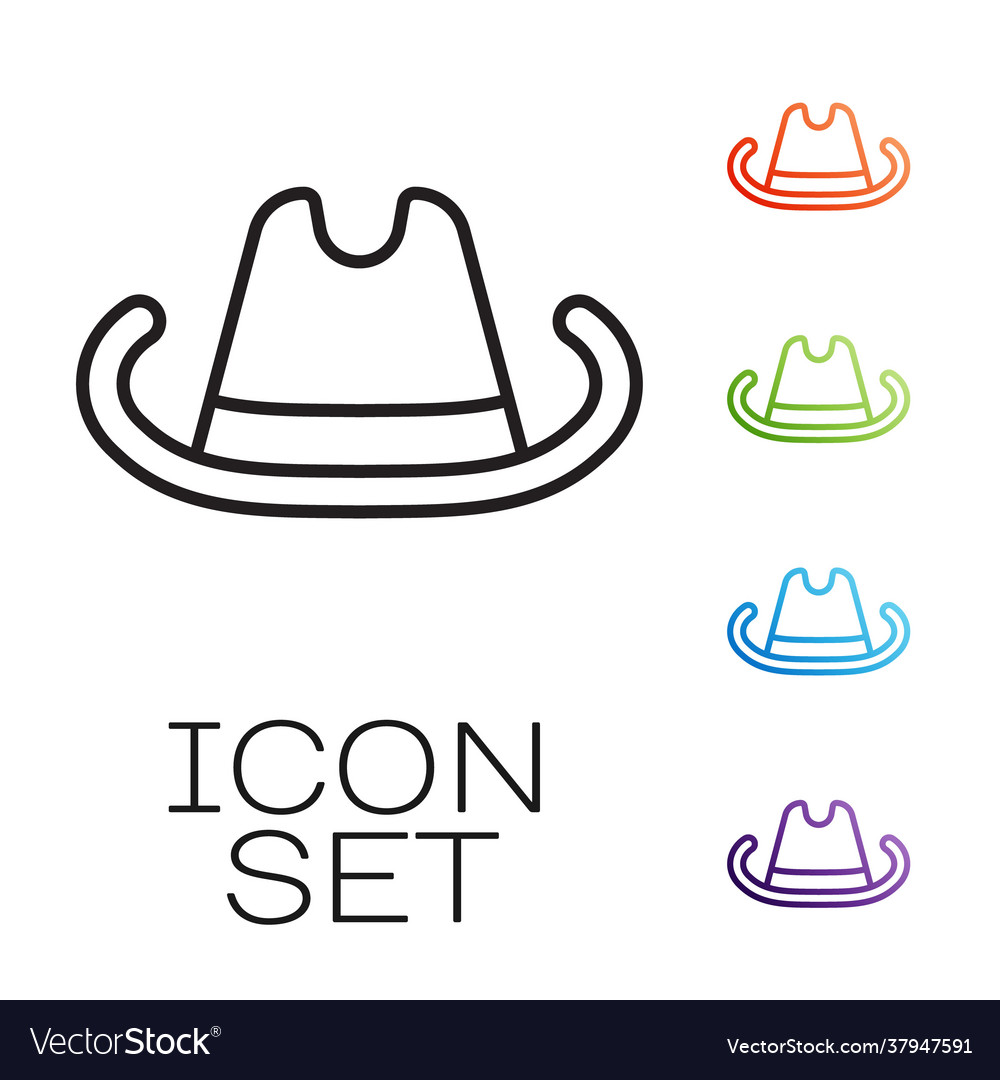 Black line western cowboy hat icon isolated