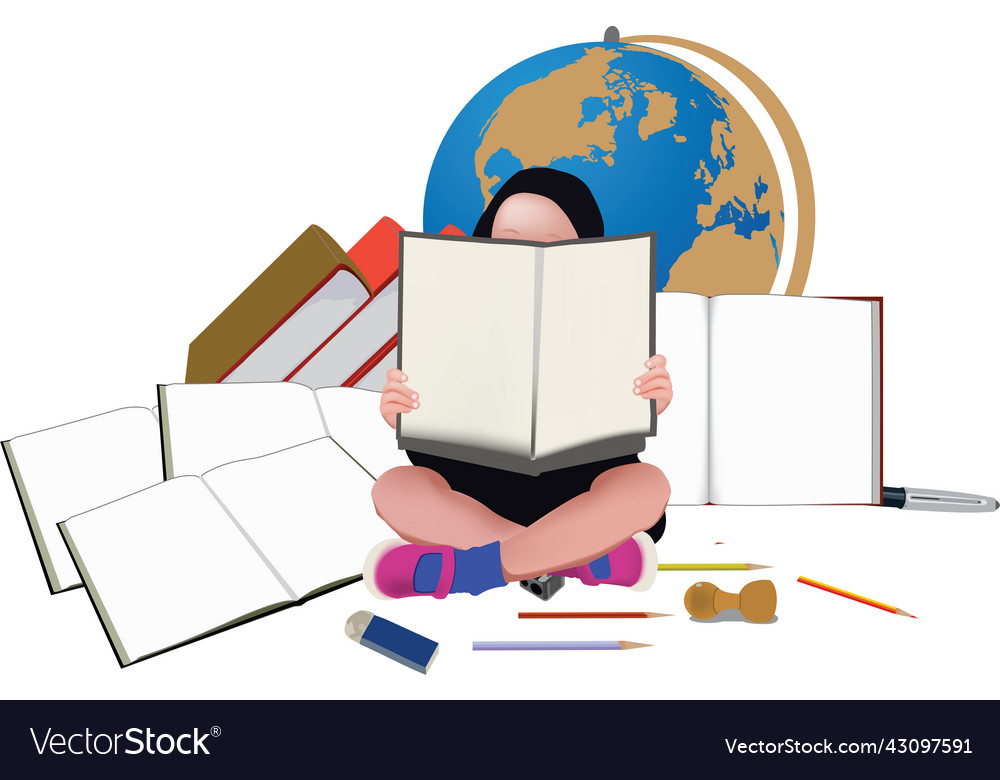 Child reads and studies with international