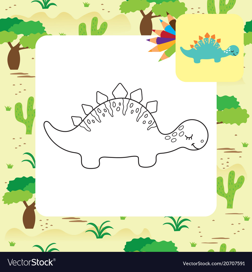 Cute cartoon dino coloring page