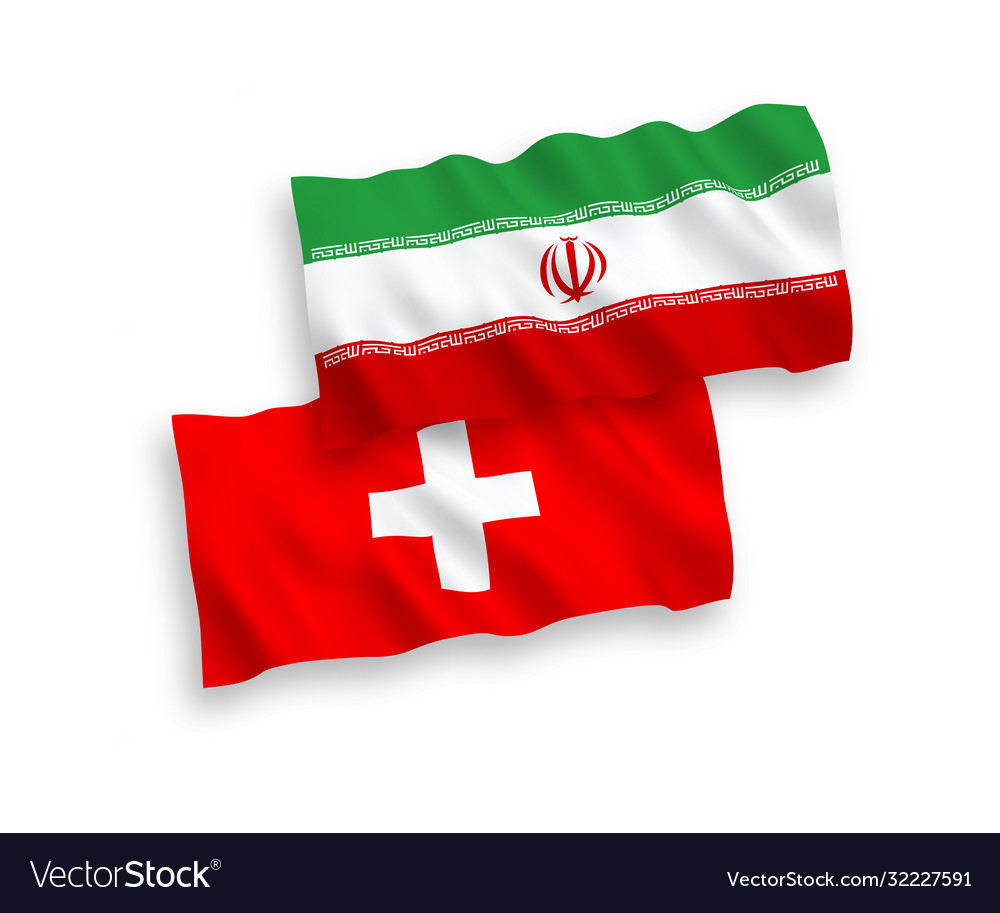Flags iran and switzerland on a white vector image Flags iran and switzerland on a white