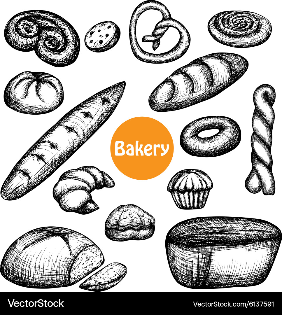 Hand drawn bakery set Royalty Free Vector Image