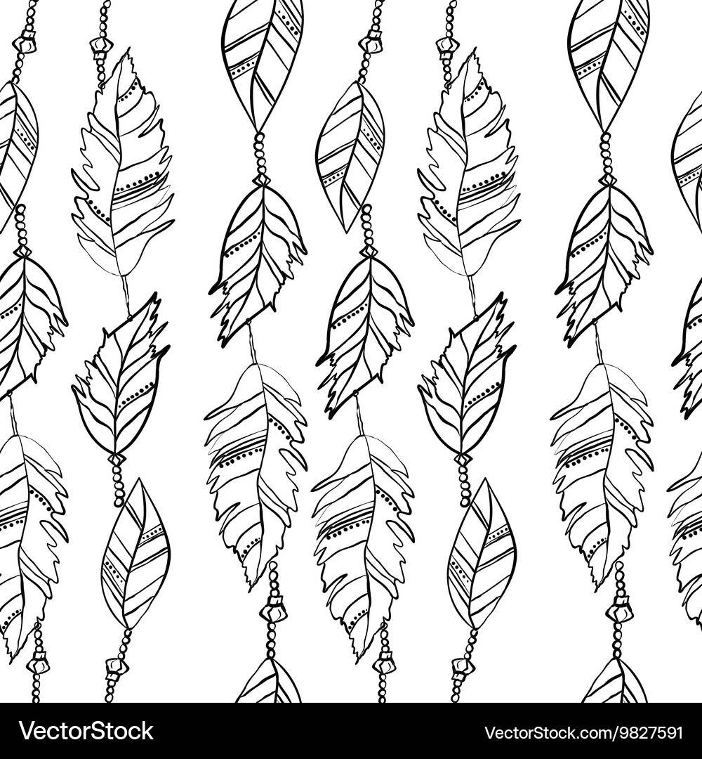 Hand drawn seamless pattern with feathers Vector Image