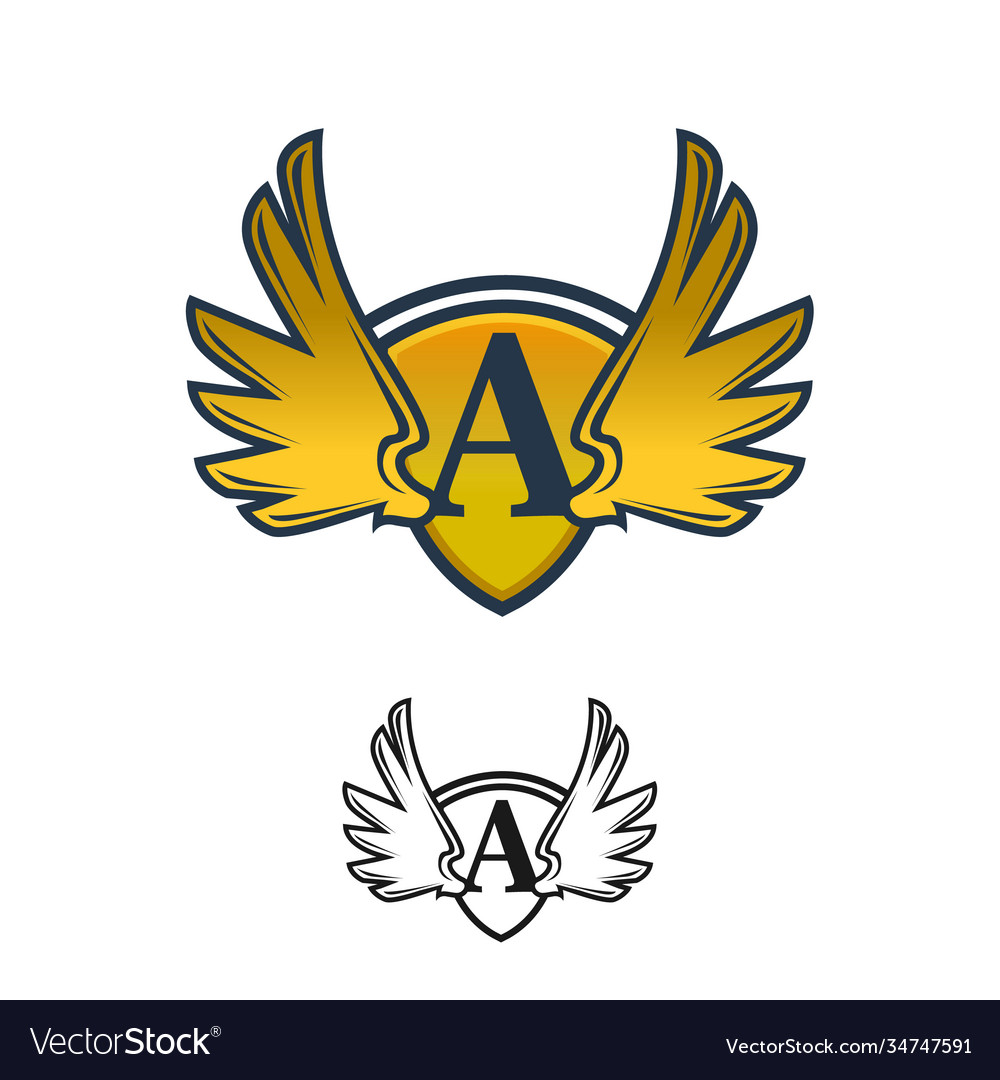 Initial letter a shield wings icon design logo Vector Image