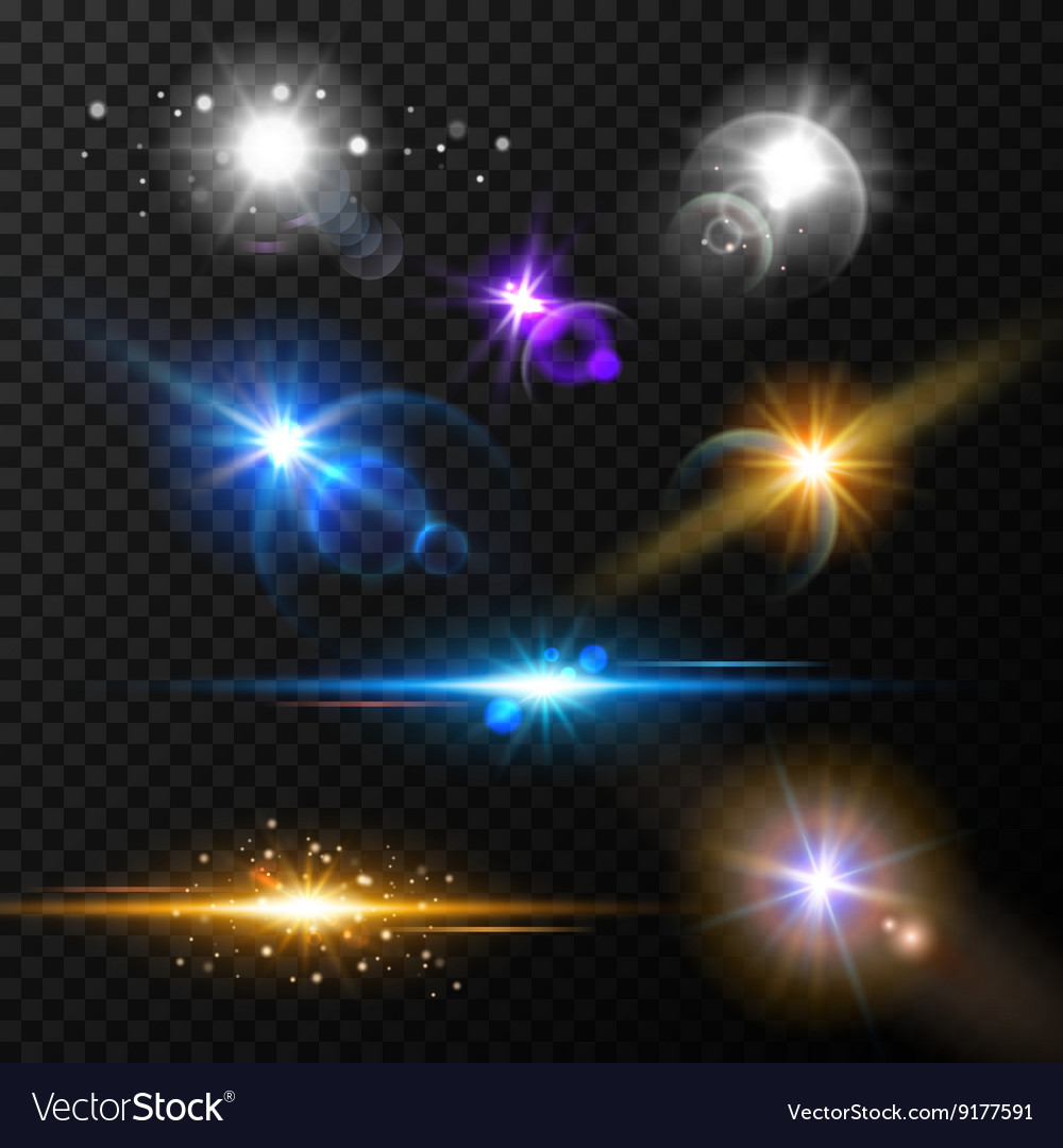 Realistic glow light effects Lens flare set Vector Image