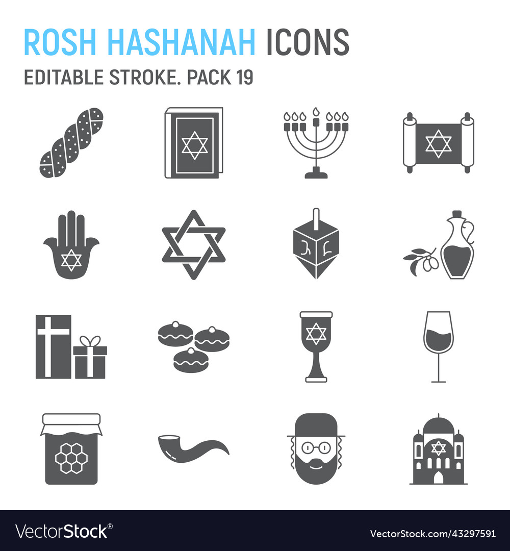 Rosh hashanah glyph icon set