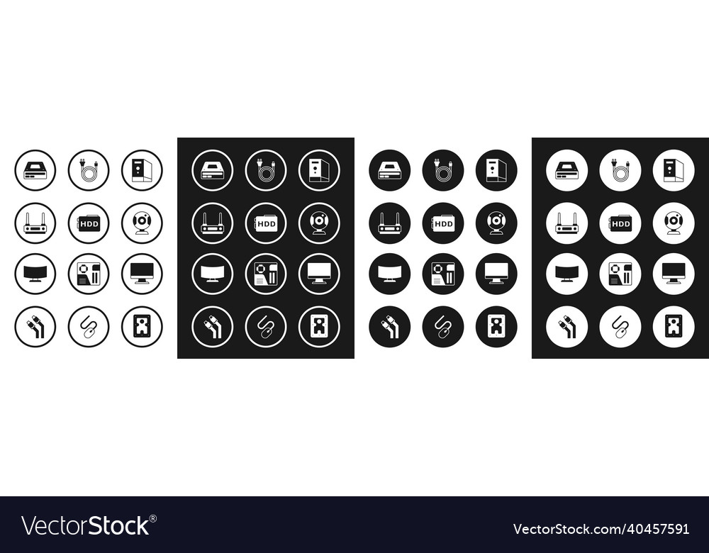 Set case of computer hard disk drive hdd router vector image Set case of computer hard disk drive hdd router