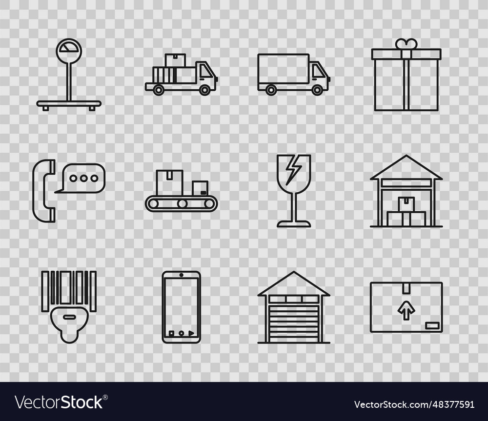 Set line scanner scanning bar code delivery cargo vector image Set line scanner scanning bar code delivery cargo