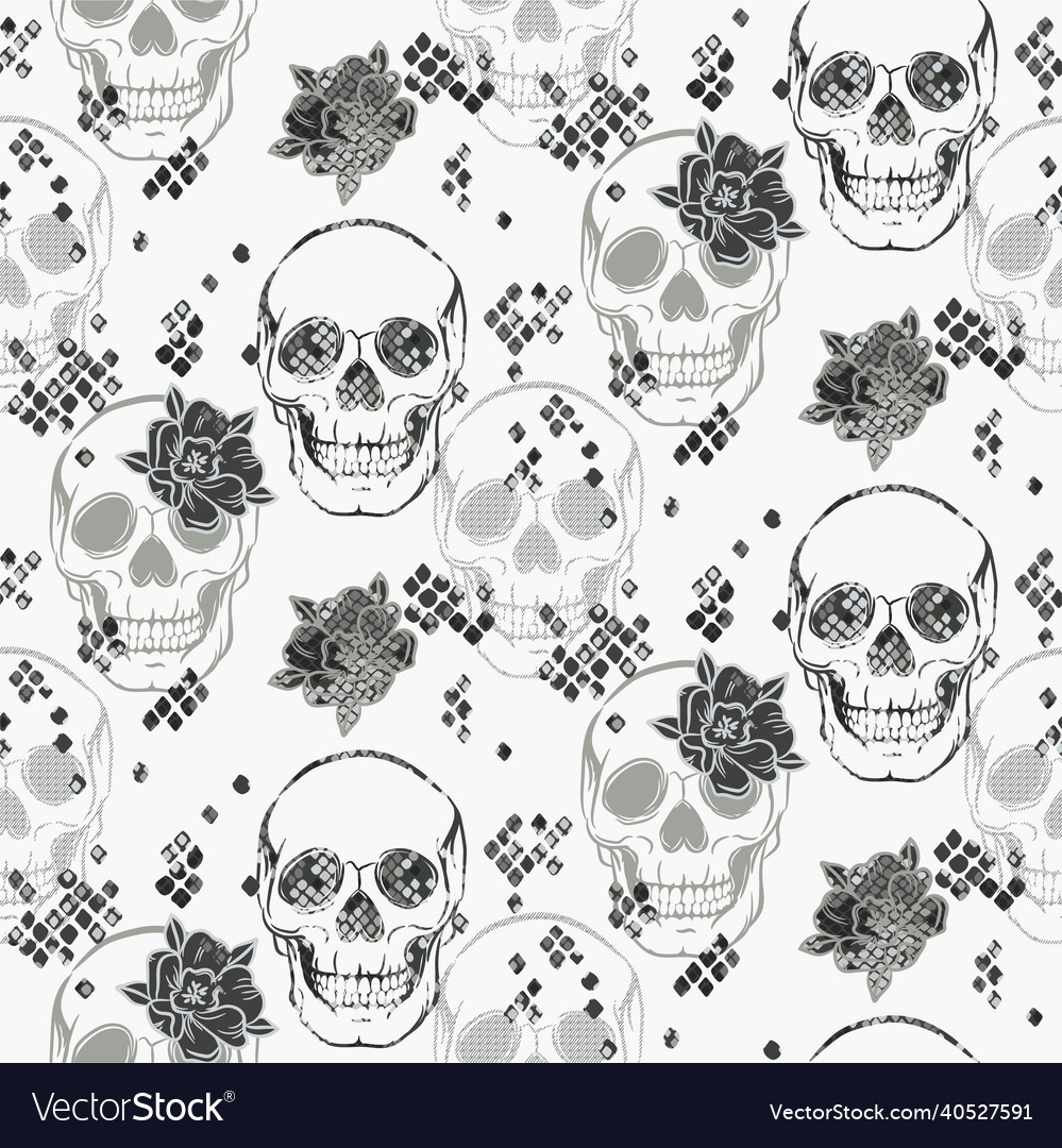 Skull pattern with flowers neutral colors texture