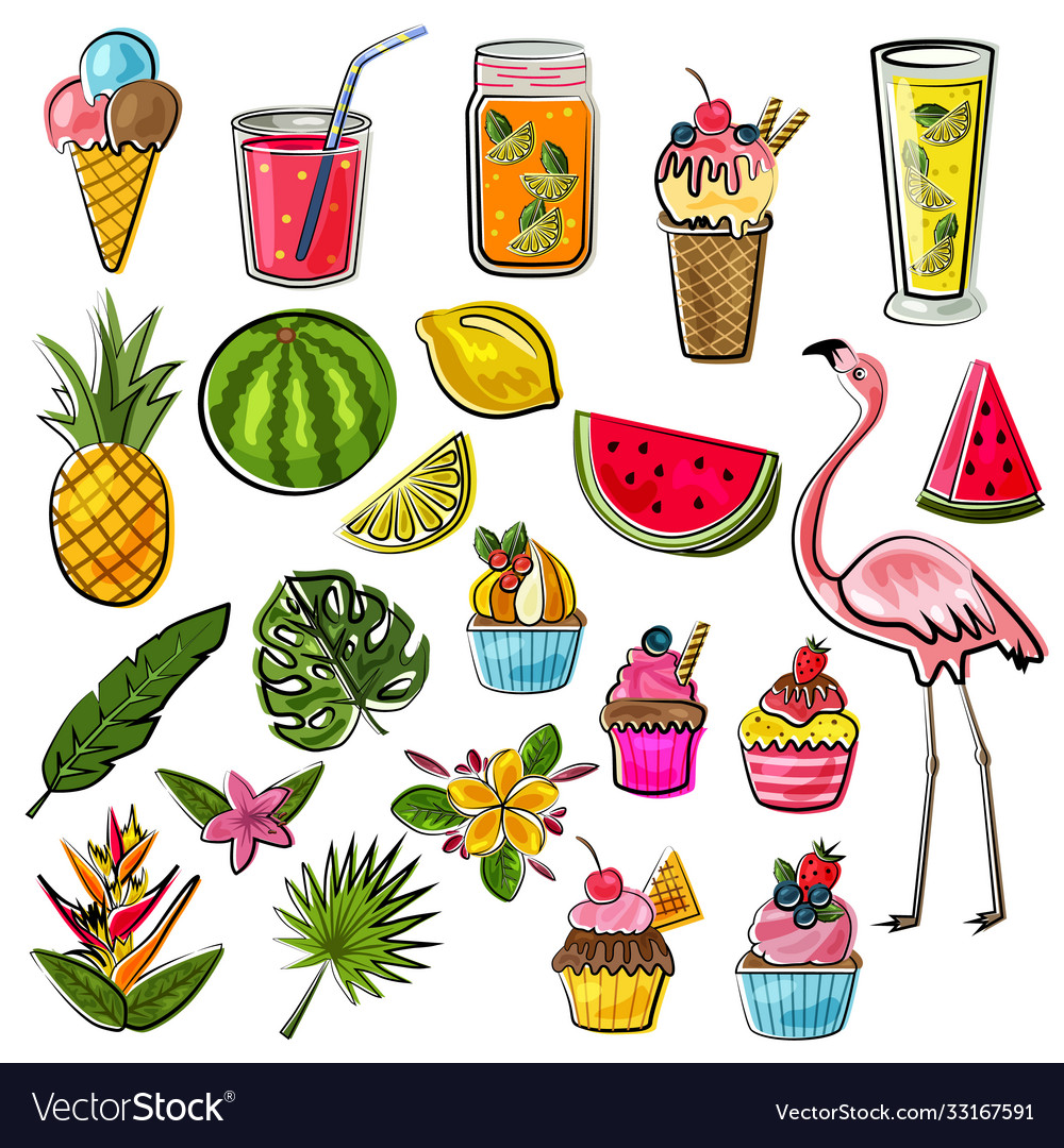 Summer doodle collection set Royalty Free Vector Image